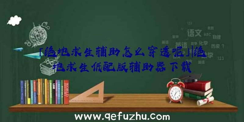 「绝地求生辅助怎么穿透呢」|绝地求生低配版辅助器下载